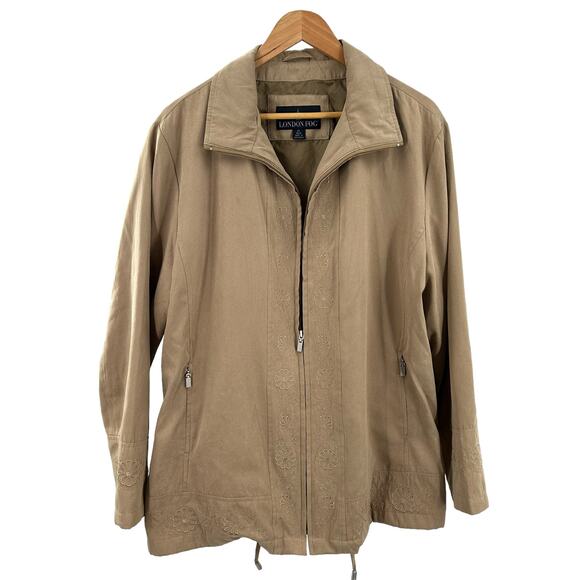 London Fog Windbreaker Jacket Womens Sz XLarge Beige Drawstring - Picture 1 of 13